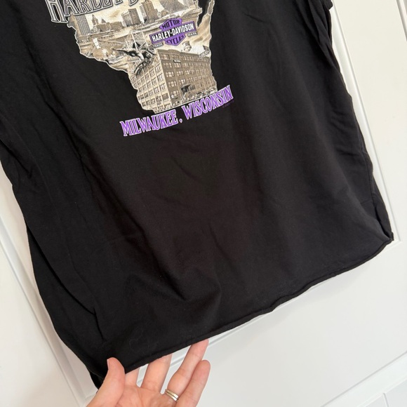 Harley Davidson Short Sleeve Shirt Womens Medium Black Purple Metallic Wisconsin - Picture 7 of 9